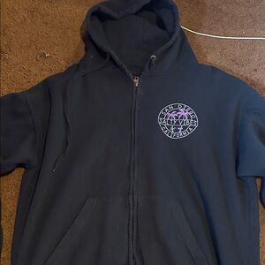 Navy Blue Zip-Up Hoodie with Logo